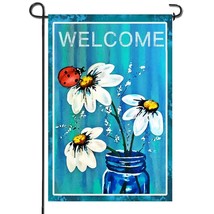 Anley Double Sided Spring Summer Daisy Jar and Ladybug Welcome Garden Flags - £8.59 GBP