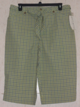 Nwt Womens White Stag Stretch Green Plaid Capri W/ Pockets &amp; Belt Size 16 - £19.82 GBP