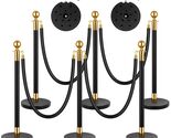 6 Stanchions Iron Post &amp; 5' Velvet Ropes, Black/Gold Fillable Base Decor... - $107.37