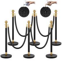 6 Stanchions Iron Post &amp; 5' Velvet Ropes, Black/Gold Fillable Base Decor... - $107.37