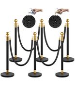 6 Stanchions Iron Post &amp; 5' Velvet Ropes, Black/Gold Fillable Base Decor... - $107.37