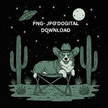 Corgi Cowboy Under UFO Png, Funny Alien Corgi Dog Western, Desert Space ... - $3.95