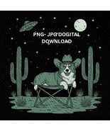 Corgi Cowboy Under UFO Png, Funny Alien Corgi Dog Western, Desert Space ... - $3.95