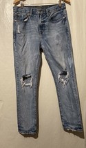 American Eagle Men&#39;s Size 32x32 Light Wash Denim Blue DAD Jeans Rise Distressed - £11.68 GBP