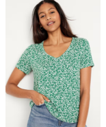 Old Navy Women&#39;s Luxe V Neck T Shirt Size SMALL Green Ditsy Floral NEW - $25.17 CAD