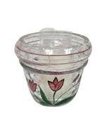 Vtg Fifth Avenue Crackled Crystal Glass Votive Candle Holder Pink Tulips - $11.29