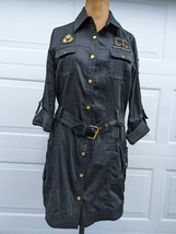 Coogi Black Shirt Dress Military  Style Size L Womens Gold Crest Belt Au... - £39.25 GBP