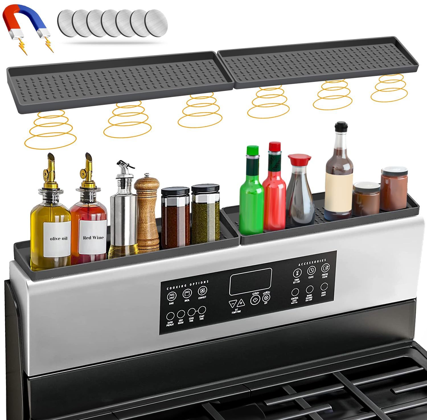 BFONS 30" Magnetic Stove Top Shelf Spice Rack Storage, Silicone Top Heat Ma
