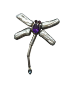Artisan Dragonfly Brooch Pin Bug Statement Jewelry Silver Gemstone pearl - £101.06 GBP