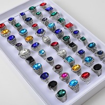 Wholesale 50pcs/lots Vintage Metal Glass Stone Rings For Mens Women Jewelry Gift - £38.29 GBP