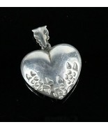 Vintage .925 Sterling Silver Ornate Flower Scalloped Heart Necklace Pend... - £15.84 GBP