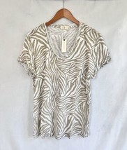 NWT Anthropologie T.la Pocket V Neck T-Shirt XL Neutral Zebra Print Cotton Tee - $26.99