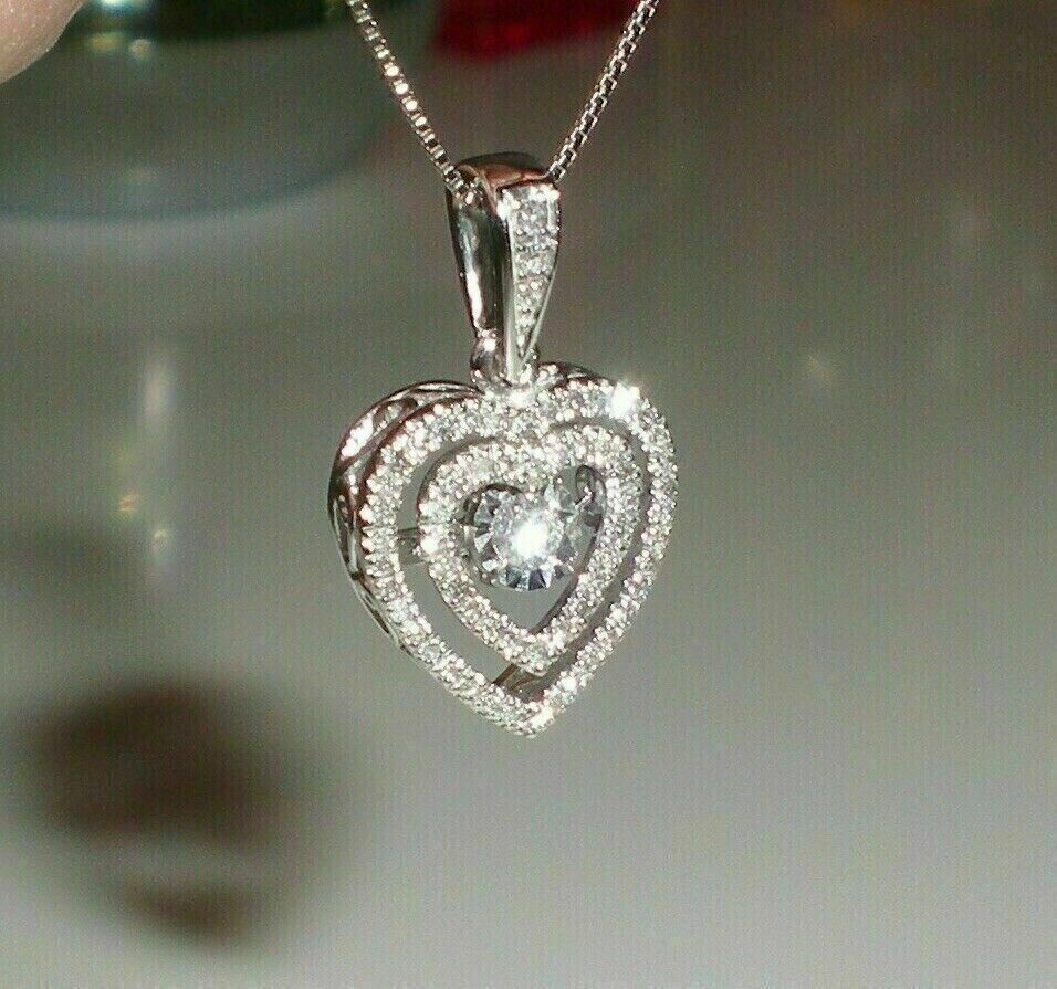 2.50Ct Round Cut  Diamond Heart Pendant 14K White Gold Plated  Free Chain Item image 4