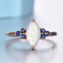 2Ct Marquise Cut Fire Opal &amp; Blue Sapphire 14K Rose Gold Over Engagement Ring - £66.65 GBP