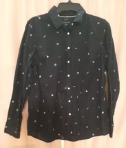 Tommy Hilfiger Womens Size L Button Down Shirt Navy Blue Nautical All Ov... - $14.73