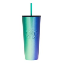 Starbucks Blue Teal Gradient Glitter Stainless Steel Tumbler Cold Cup 24oz Venti - £39.25 GBP