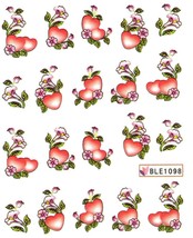 Nail Art Water Transfer Sticker Decal Stickers Pretty Heart Flowers Pink BLE1098 - $2.99