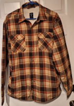 Kuhl Men Snap Shirt Jacket Sz L Brown Plaid Fleece Lined Outdoor - $42.68