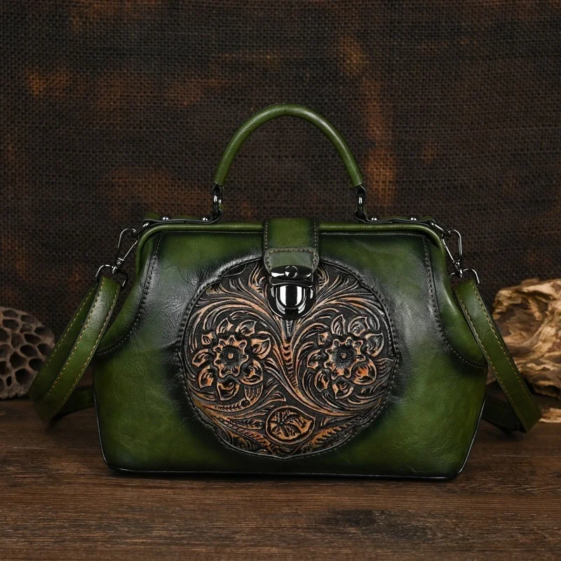  Luxury 2024  Handmade Women Shoulder Bags Vintage Embossed Leather Woman Handba - £59.43 GBP