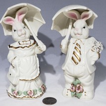 Set of 2 K&#39;s Collection Porcelain Bunny Rabbit Figurines with Umbrellas EUC - £17.24 GBP