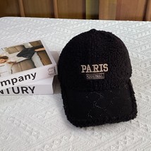 Autumn Winter Embroidered Paris Cap With Diamonds R Lamb&#39;s Wool Baseball Cap - $16.00