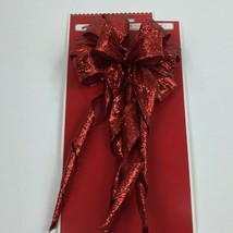Holiday Time Red Glitter Wire Edge Mini Tree Topper Christmas Bow Curl - $11.99