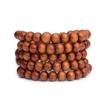 Stretch Wrap Mala Bracelet 108 6mm Buddha Bead Brown Wood Buddhist Prayer Beads - £5.50 GBP