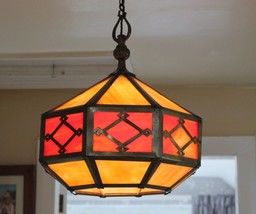 Antique Arts and Crafts glass pendant light. Hallway light. - £362.09 GBP