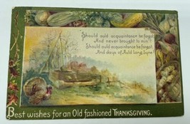 Thanksgiving~Old Fashioned Well Sweep~Turkey~Gourds &amp; Leaf Border~Winsch... - £6.71 GBP