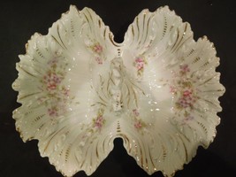 DRESDEN DOUBLE SIDED BOWL DISH DRESDEN Germany Pink Floral Gold embellished - $44.55