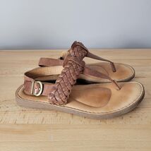 Born Brown Braided Leather Thong Sandals Sz 9M Adjustable Strap Vacation... - $23.75