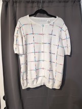 ALFRED DUNNER WHITE SWEATER LARGE W/ CARDIGAN w/ PASTEL BUTTONS &amp; PATTERN - $282.25 MXN