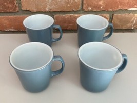 Lot 4 Vintage Pyrex Slate Blue Coffee Mug Cups 8oz D Handles Set 2 - £13.20 GBP