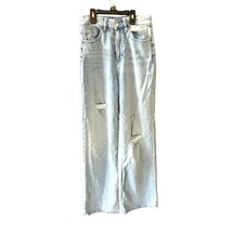 h and M Womens Size 4 Light Wash Denim Blue Jeans Wide Leg Distressed - $14.84