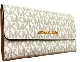 R Michael Kors Large Trifold Vanilla Signature Wallet 35F8GTVF3B NWT $298 - $74.24
