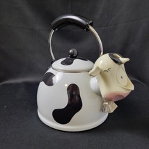 M.K. Kamenstein Cow Teapot Enamel Whistling Tea Kettle Farm House 2.5 Qt... - £19.39 GBP