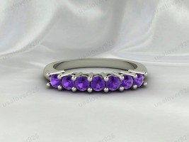 Amethyst Gemstone Half Eternity Ring, 925 Sterling Silver Handmade Women Jewelry - £41.70 GBP