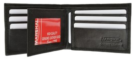 Genuine Leather Bi-Fold Wallet ID Window Black Credit Card Slots Zippere... - $14.84