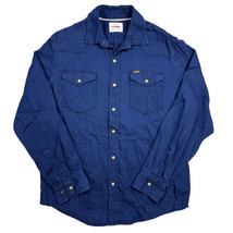 Wrangler Mens Size M Western Blue Cotton Pearl Snap Long Sleeve Shirt Cowboy - £13.44 GBP