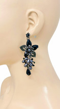 3.25&quot; Long Black Flower Faux Pearls Lucite Statement Floret Earrings, Goth Chic - £12.90 GBP