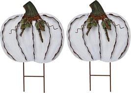2set Pumpkin Garden Stake Metal Pumpkin Yard Sign Fall Decor, Decorative... - £31.34 GBP