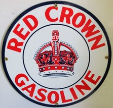 Red Crown Gasoline 12&quot; New Round Porcelain Metal Sign - £46.47 GBP