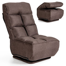 Costway Swivel Folding Floor Chair 6-Position Gaming Chair w/ Metal Base Brown - £142.71 GBP
