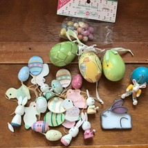 Large Lot of Painted Plastic Mini Iridescent Easter Egg &amp; Wood Stained Glass Bun - £14.55 GBP