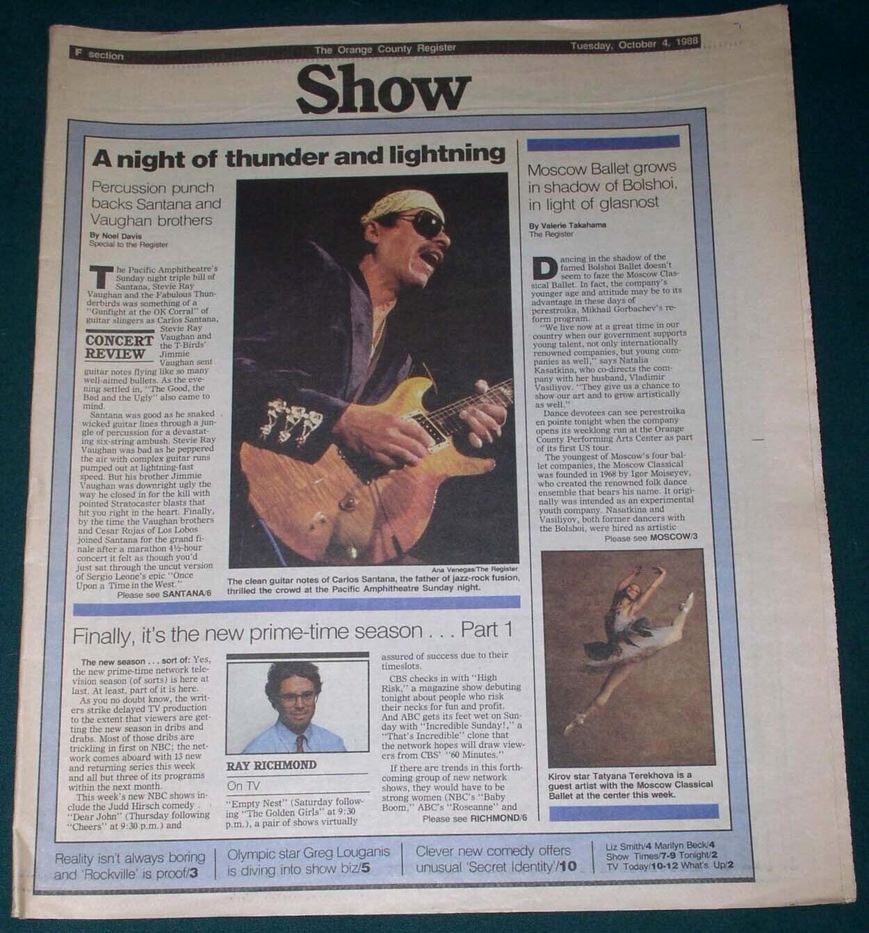 SANTANA SHOW NEWSPAPER SUPPLEMENT VINTAGE 1988 - $24.99
