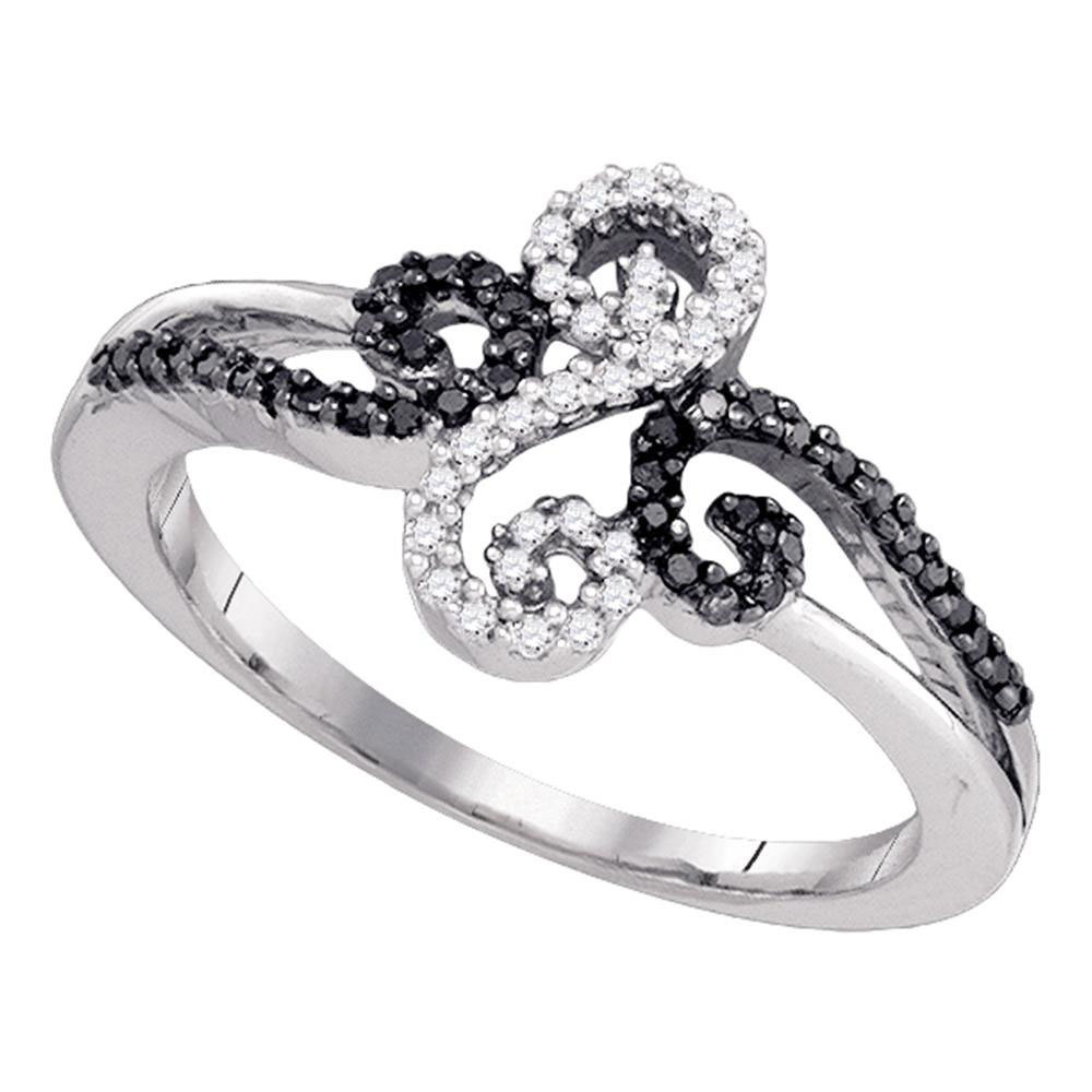 10k White Gold Womens Round Black Color Enhanced Diamond Band Swirled Ring 1/5