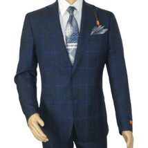Men TALLIA Suit Wool Blend English Glen Plaid Classic 2Button VDVA2SVX0026 Blue image 2