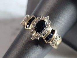 Womens Vintage Estate 10K Gold Sapphire &amp; Diamond Ring, 4.5g E4900 - £276.92 GBP