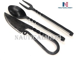 NauticalMart Medieval Eating Utensil Set Iron - £19.75 GBP