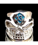 Sterling silver Skull ring 13 Outlaw Biker symbol with Blue enamel on Gr... - $122.25 CAD